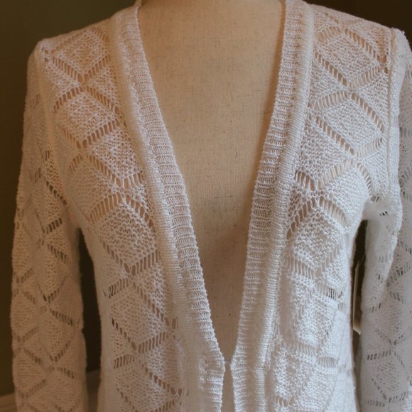 NWT Coldwater Creek Women's White Crochet Long-Sleeve Cardigan Size S/8 - Picture 2 of 11